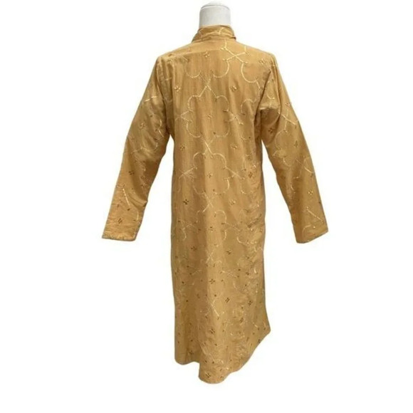 Hand Crafted Indian Kurta Jacket  Long Cotton Duster Gold Embroidery  NWT - Picture 6 of 13